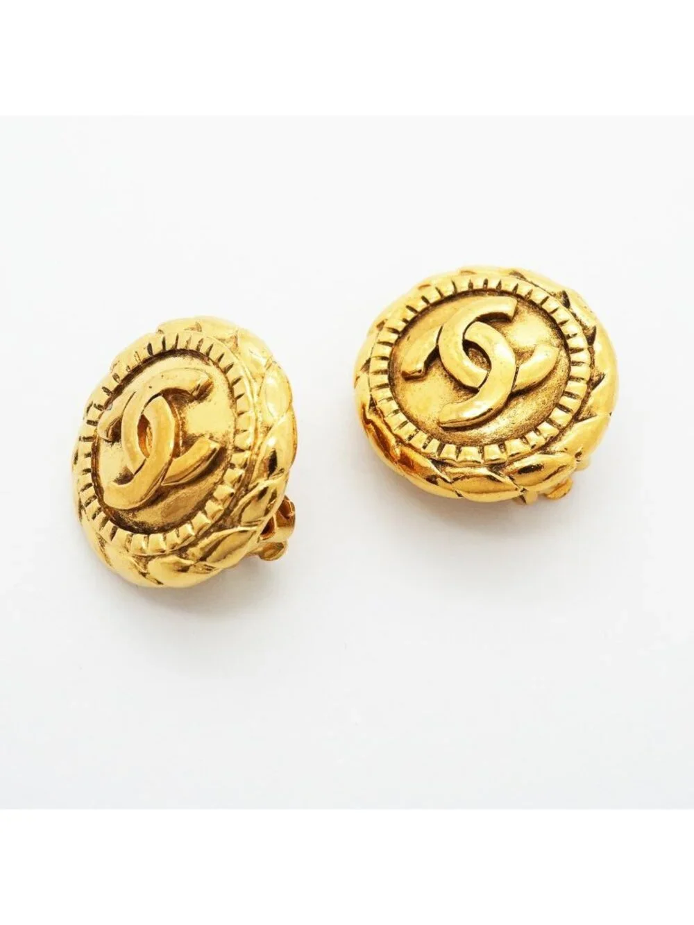 Chanel Earrings Vintage CC Logo Round Circle Gold Plated
